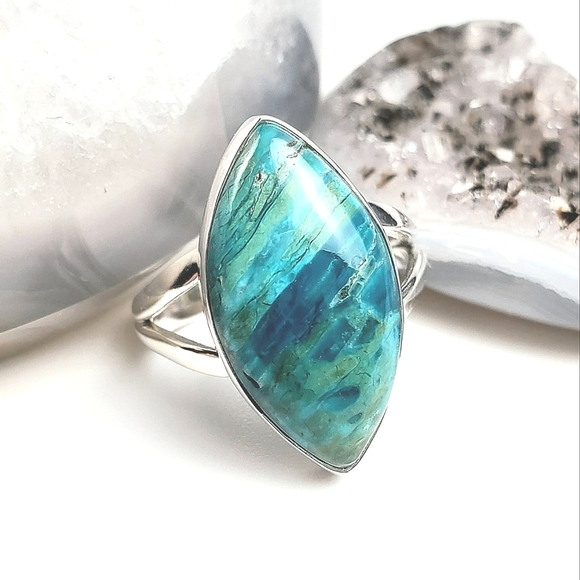 Sterling Silver Marquis Peru Opaline Ring Size 7 - Picture 11 of 16